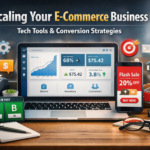 Realistic e-commerce dashboard Ul showing sales growth, conversion rate optimization tools, checkout metrics, and digital marketing technology for scaling an online store